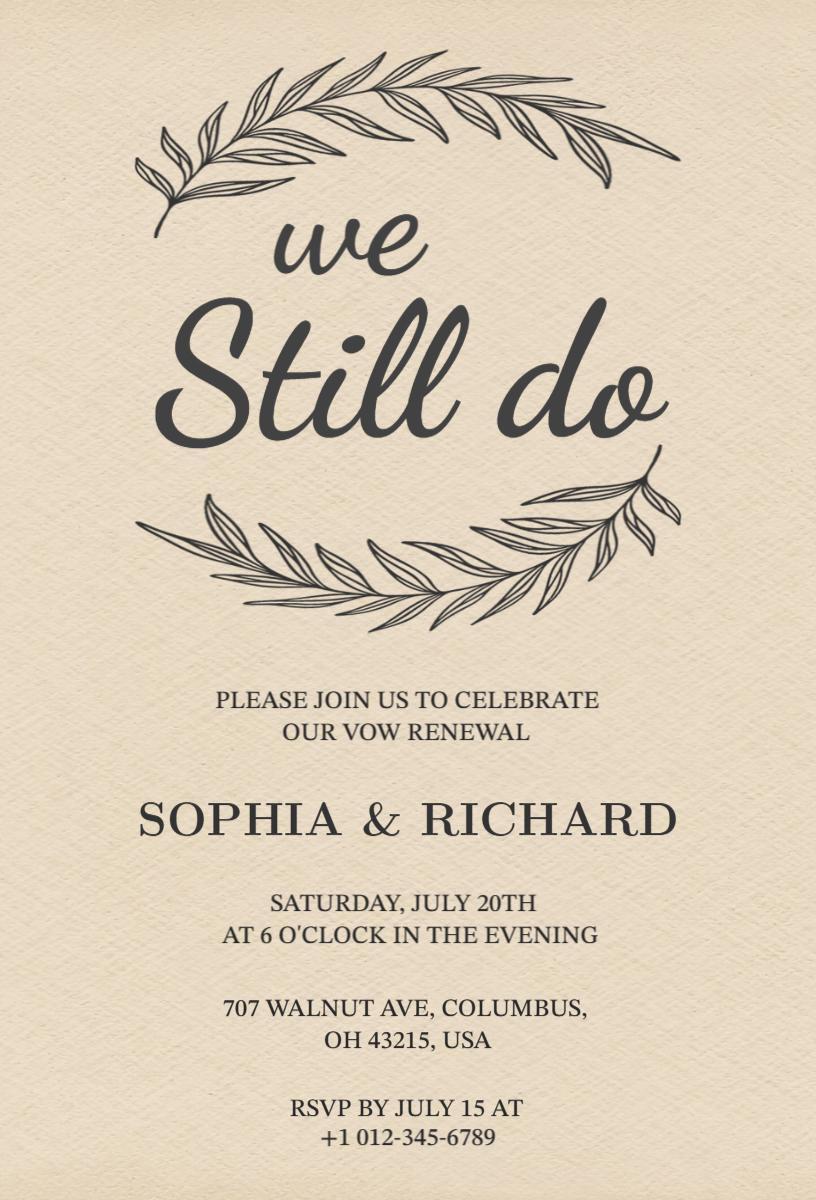Elegant Rustic Vow Renewal Ceremony Celebration Invitation Template