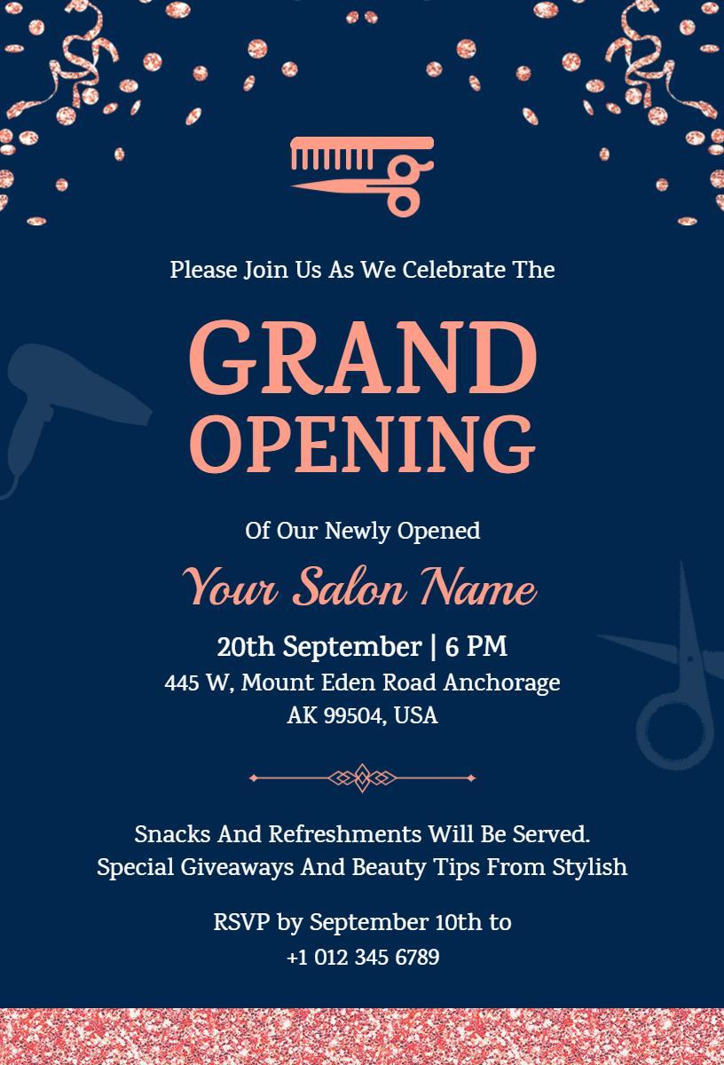 Elegant Salon Grand Opening Celebration Invitation Template