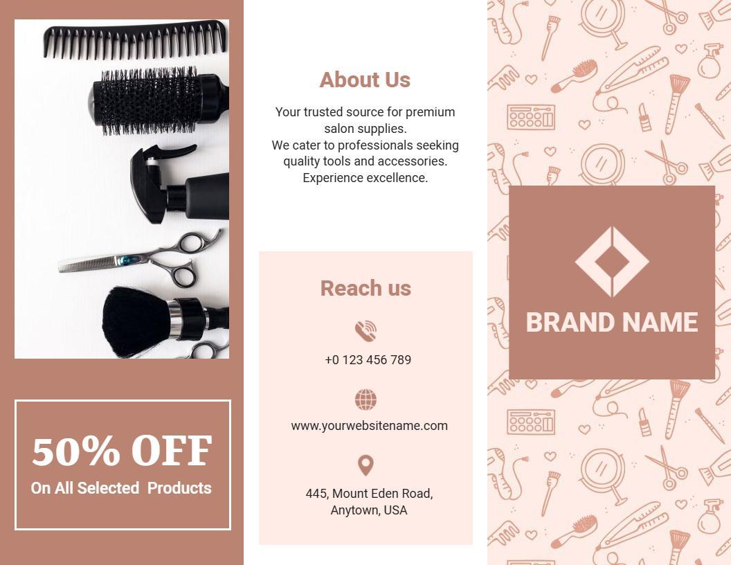 Elegant Salon Tools and Premium Hair Products Brochure Template