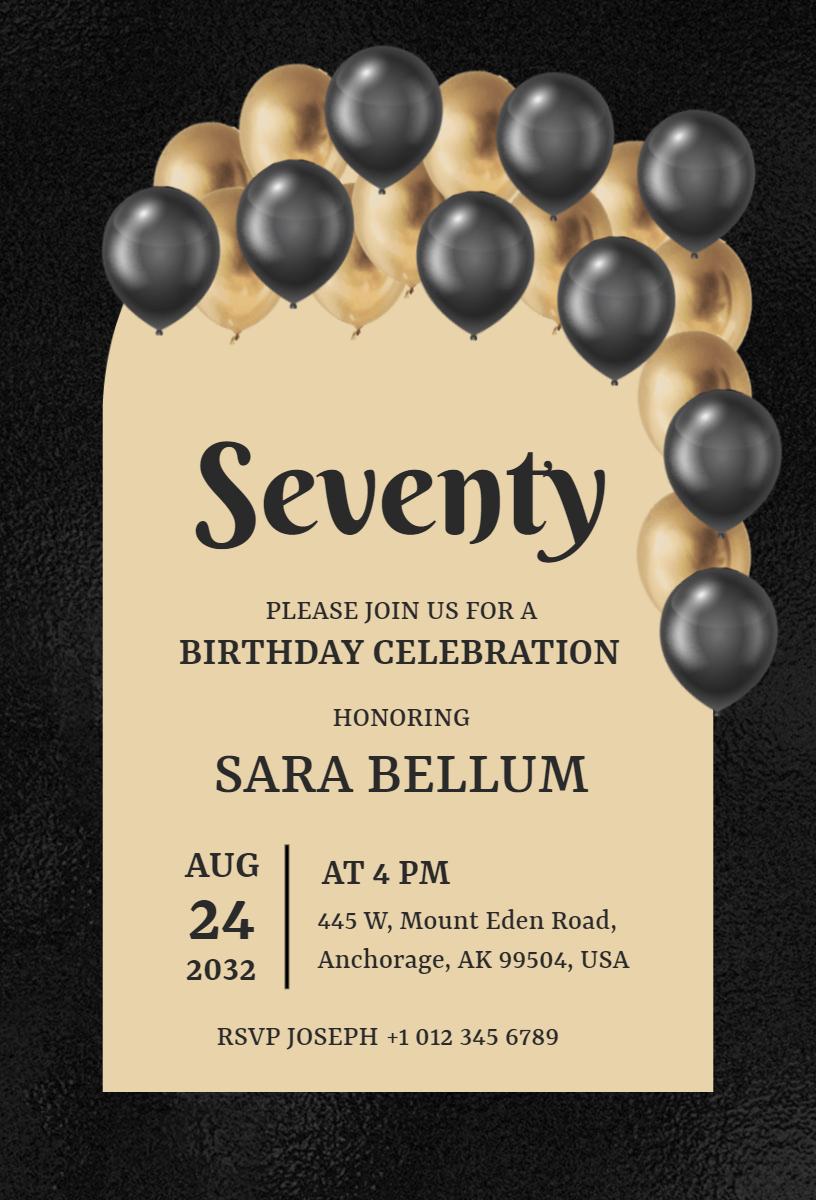 Elegant Seventy Birthday Celebration Invitation Template