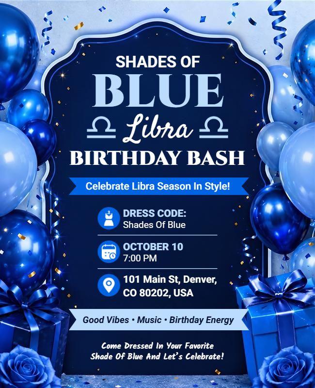 Elegant Shades of Blue Libra Birthday Bash Event Flyer Template