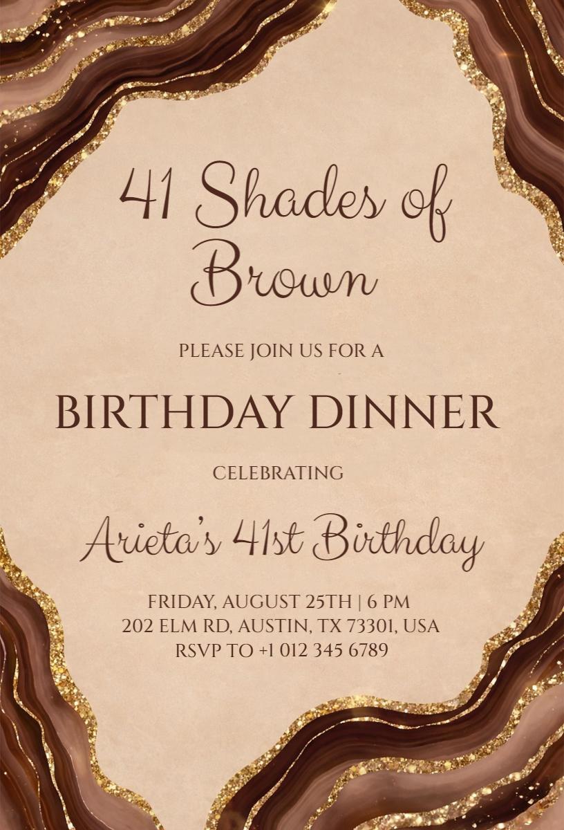Elegant Shades of Brown 41st Birthday Dinner Invitation Template