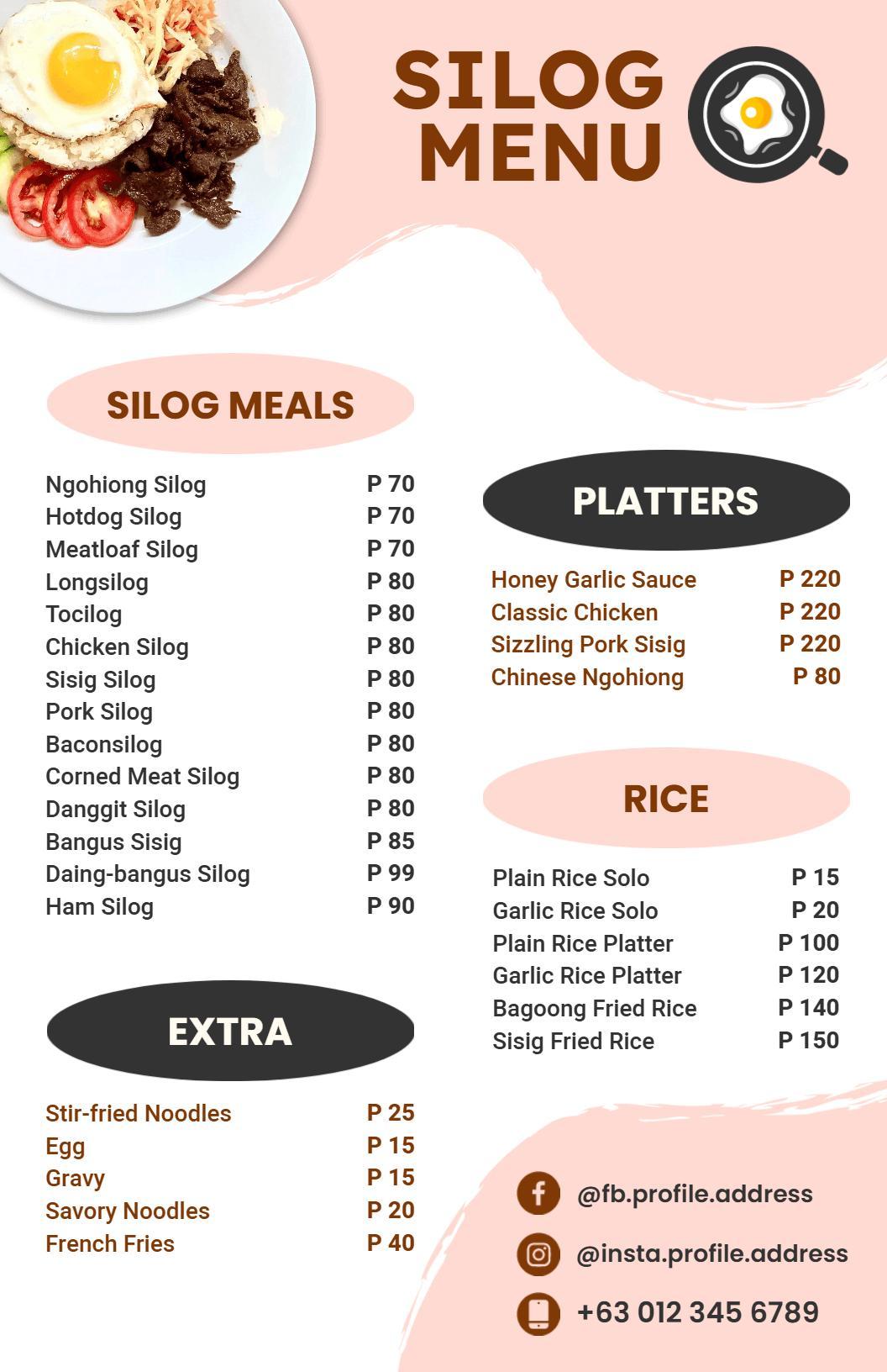 Elegant Silog Breakfast and Platters Menu Template