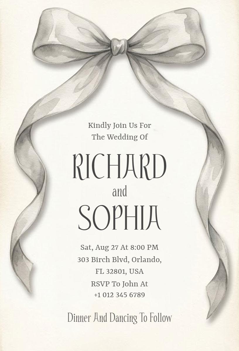 Elegant Silver Bow Wedding Ceremony Invitation Template