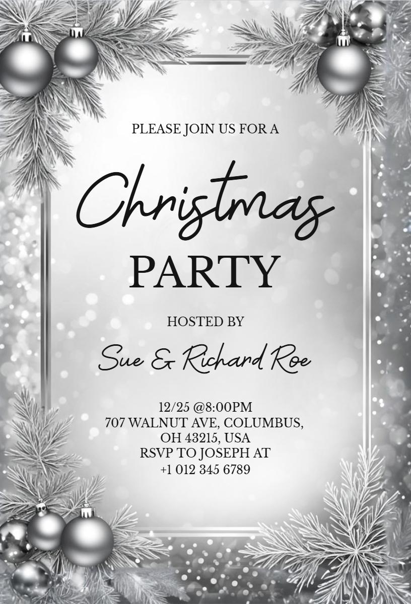 Elegant Silver Christmas Party Celebration Invitation Template