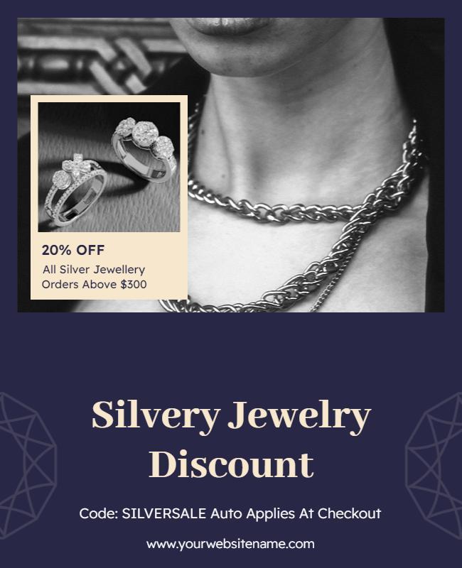 Elegant Silver Jewelry Discount Sale Poster Template
