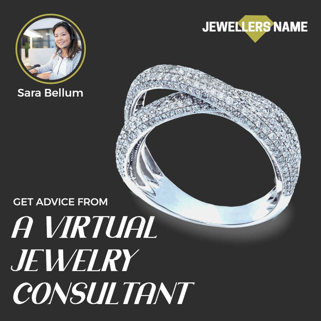 Elegant Silver Ring with Virtual Jewelry Consultant Service Ad Template