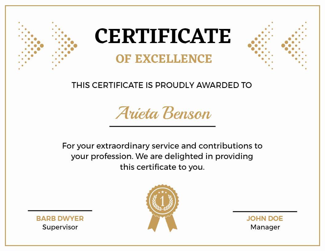 Elegant Simple Gold Excellence Award Certificate Template