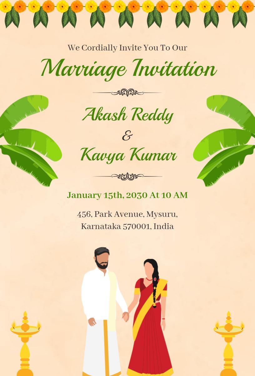 Elegant South Indian Wedding Ceremony Invitation Template