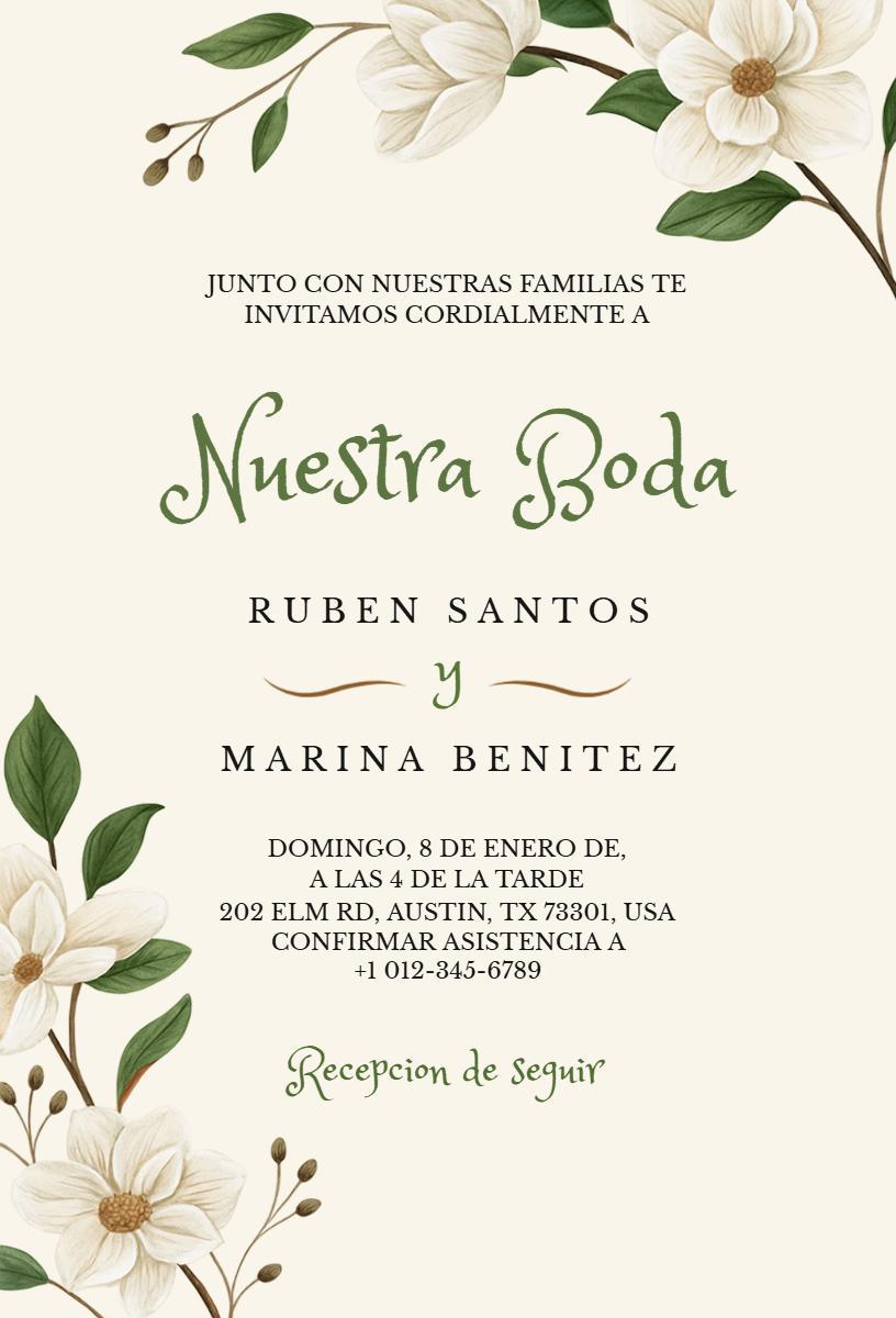 Elegant Spanish Floral Wedding Celebration Invitation Template
