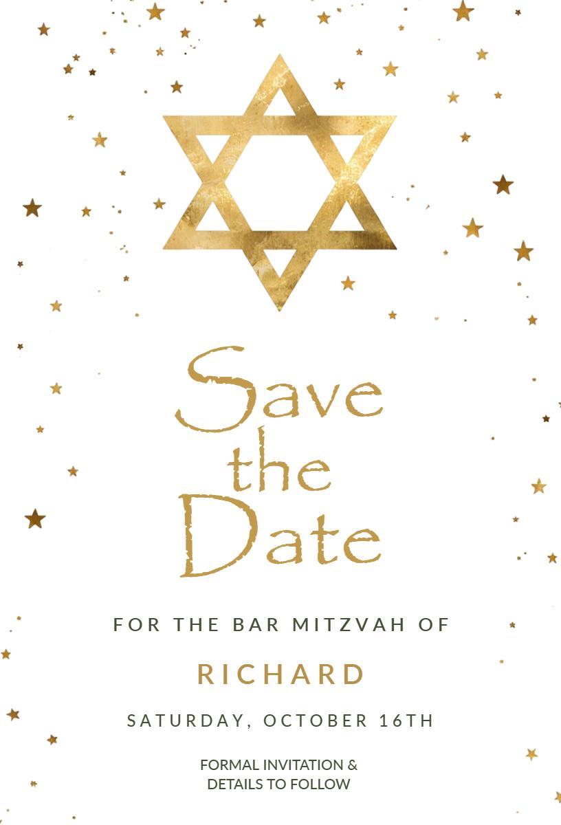 Elegant Starry Gold Bar Mitzvah Save The Date Invitation Template