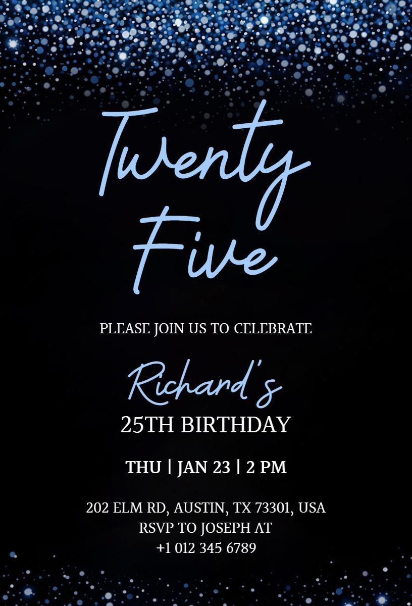 Elegant Starry Night 25th Birthday Celebration Invitation Template