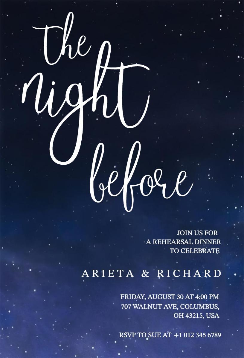 Elegant Starry Night Rehearsal Dinner Celebration Invitation Template