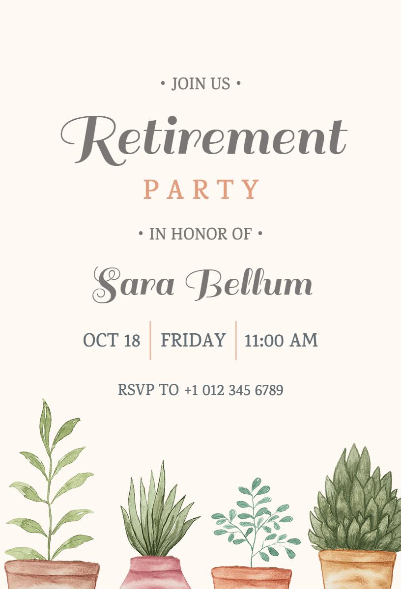 Elegant Succulent Retirement Celebration Party Invitation Template
