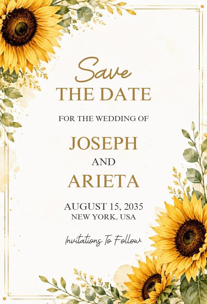 Elegant Sunflower Floral Wedding Ceremony Invitation Template