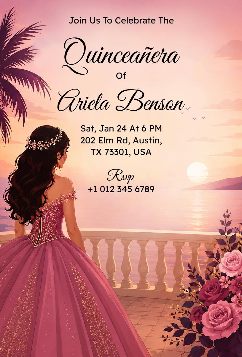 Elegant Sunset Beach Quinceanera Celebration Invitation Template