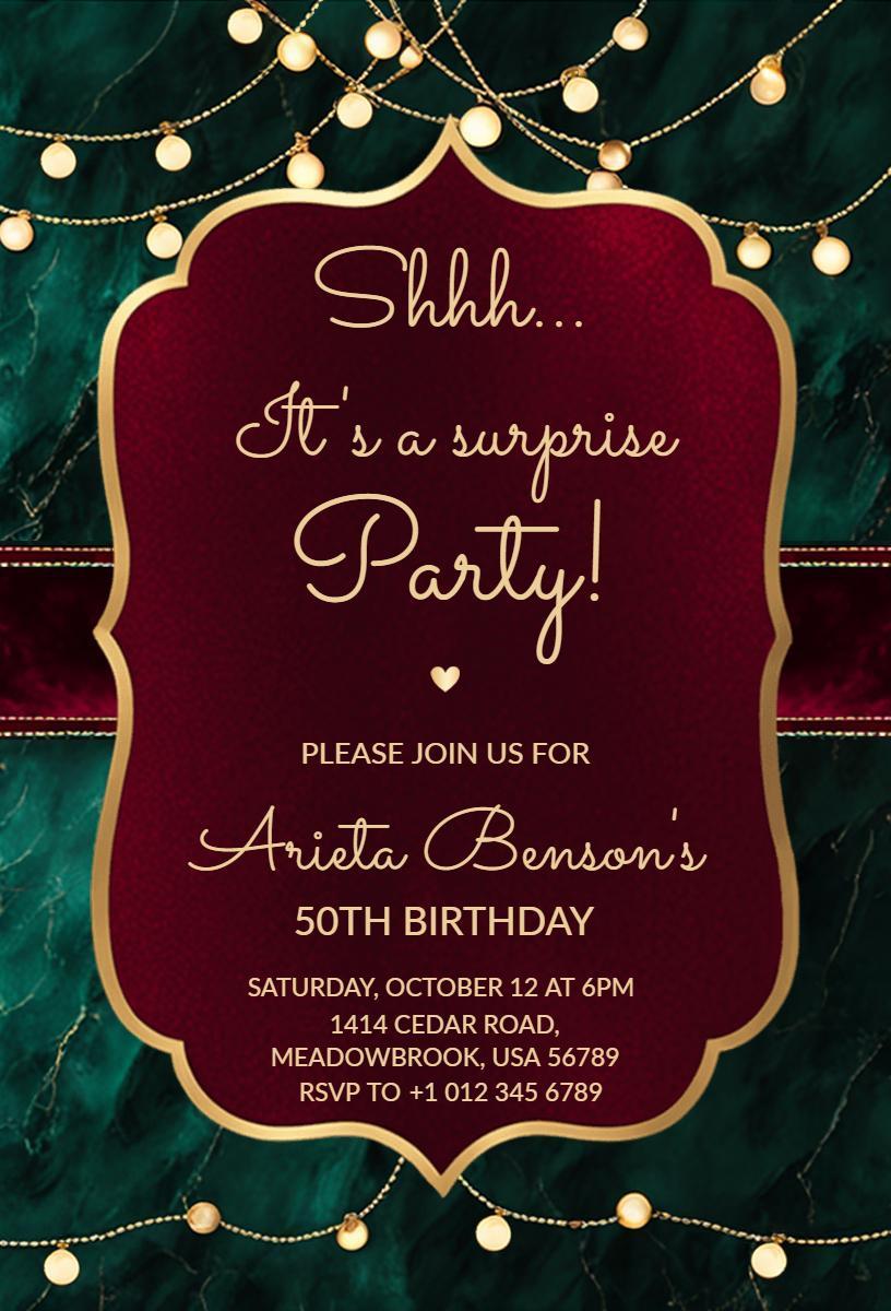 Elegant Surprise 50th Birthday Celebration Invitation Template