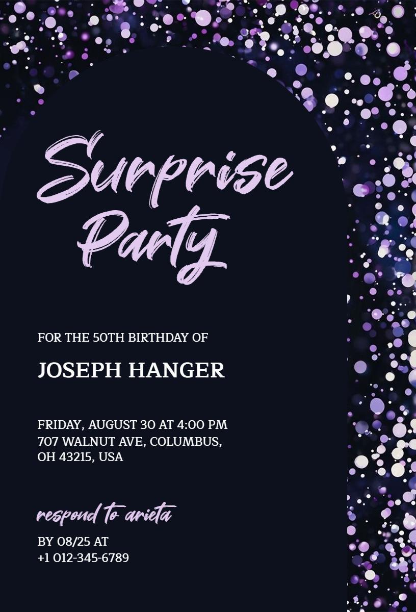 Elegant Surprise 50th Birthday Party Invitation Template