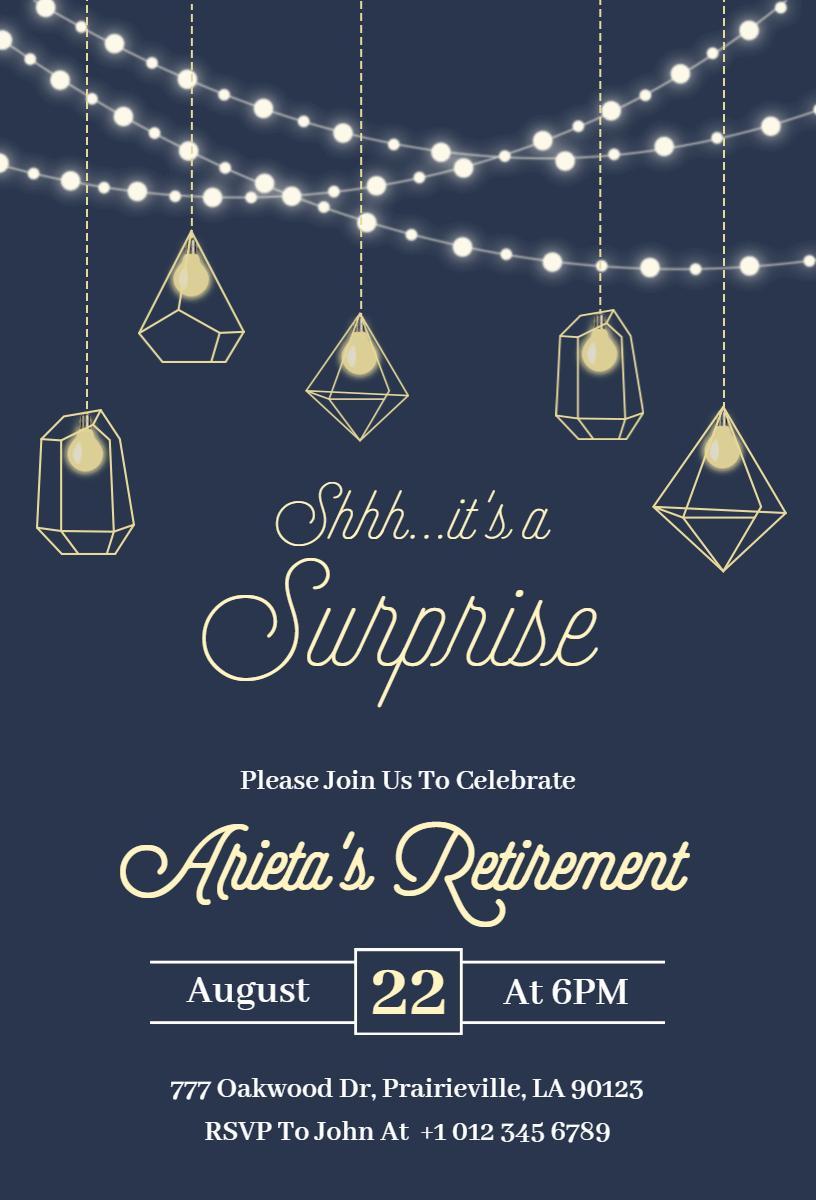 Elegant Surprise Retirement Celebration Party Invitation Template