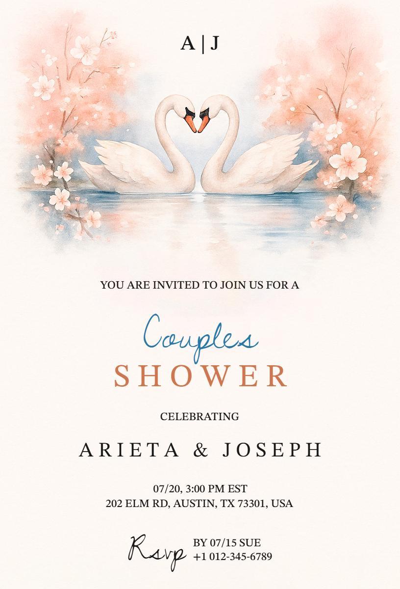 Elegant Swan Theme Couples Shower Celebration Invitation Template