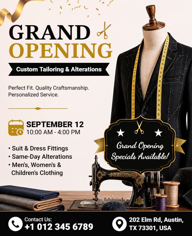 Elegant Tailor Shop Grand Opening Flyer Template