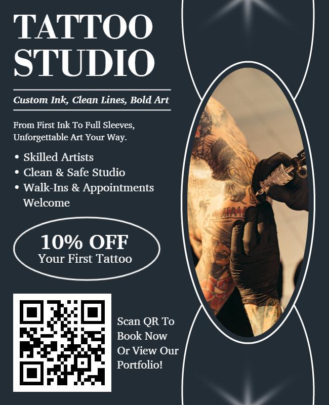 Elegant Tattoo Studio Promotion with Dark Theme Flyer Template
