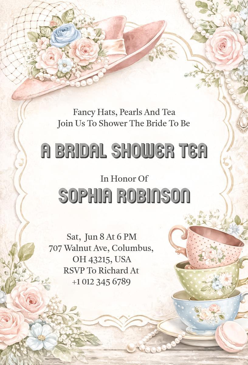 Elegant Tea Party Bridal Shower Celebration Invitation Template
