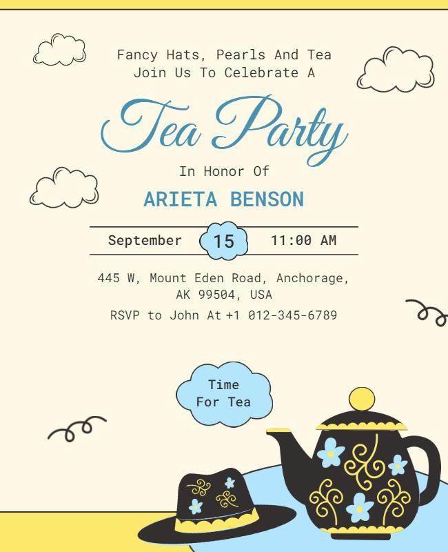 Charming Blue Vintage Tea Party Celebration Flyer Template