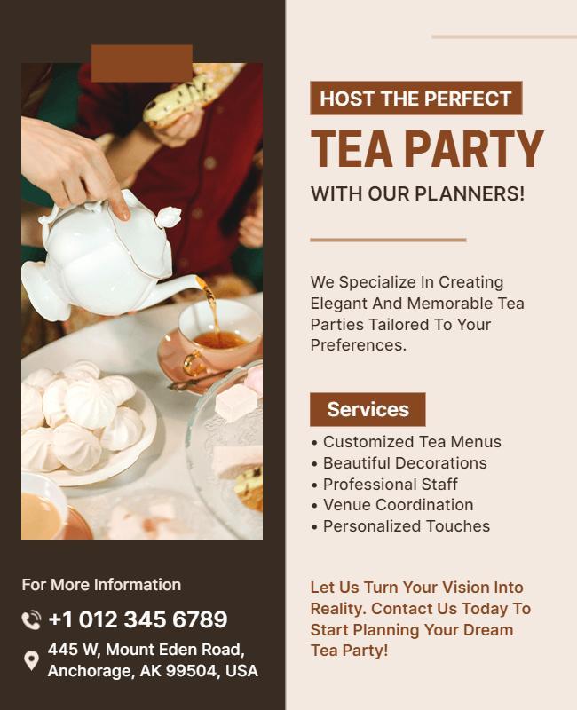 Elegant Tea Party Planning Services Flyer Template