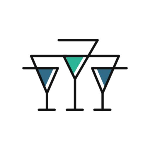 Elegant Teal and Black Drink Glass Illustrations Wine Bar Logo Template