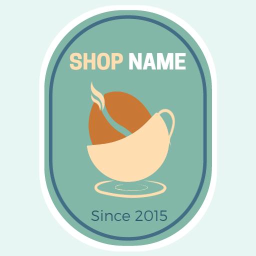 Elegant Teal and Cream Coffee Shop Sticker Design Logo Template