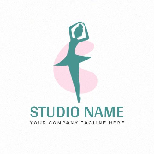 Elegant Teal and Pink Ballet Dancer Inspiring Dance Studio Logo Template
