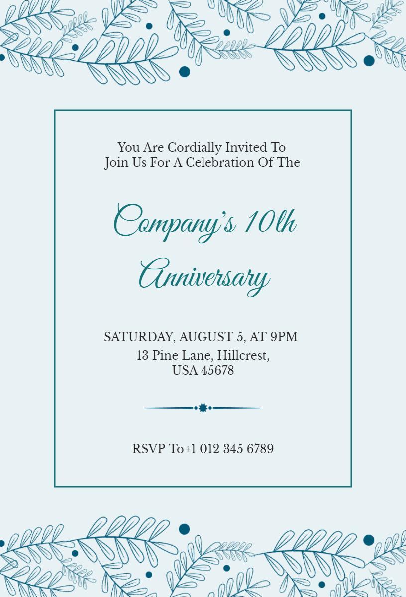 Elegant Teal Company 10th Anniversary Celebration Invitation Template