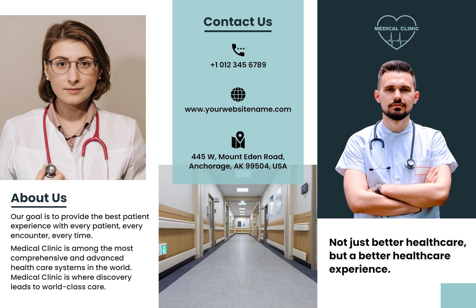 Elegant Teal Medical Clinic Healthcare Experience Brochure Template