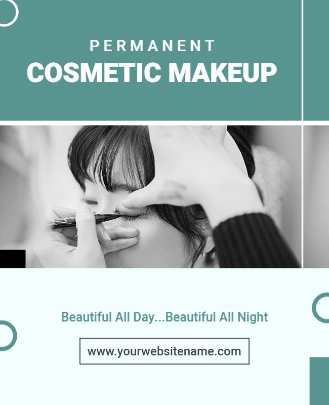 Elegant Teal Permanent Cosmetic Makeup Service Poster Template