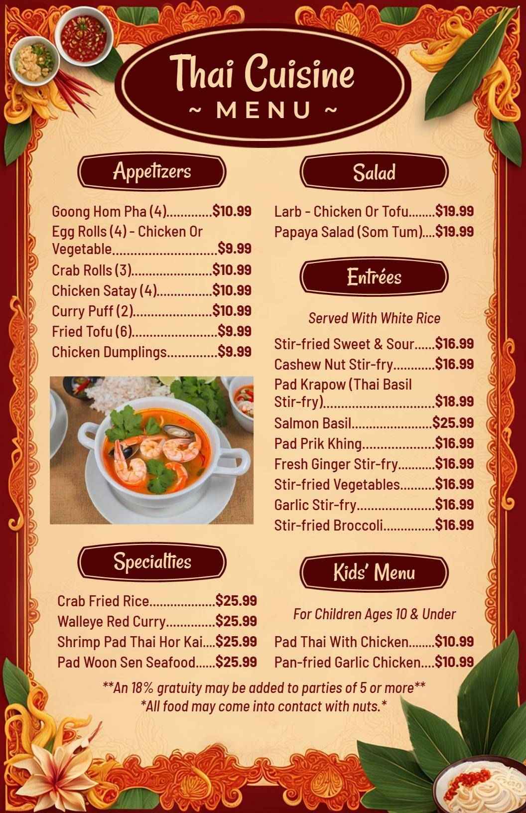 Elegant Thai Cuisine with Floral Border Menu Template