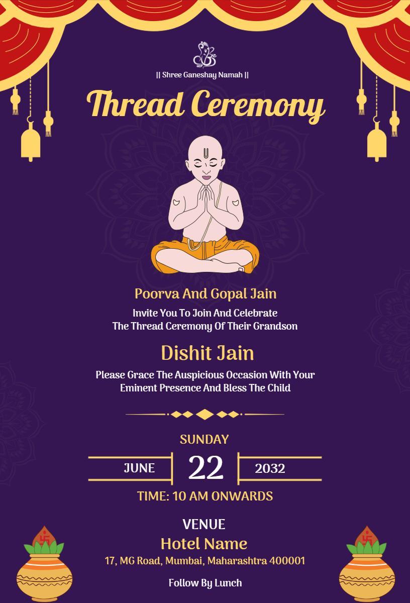Elegant Thread Ceremony Celebration Invitation Template