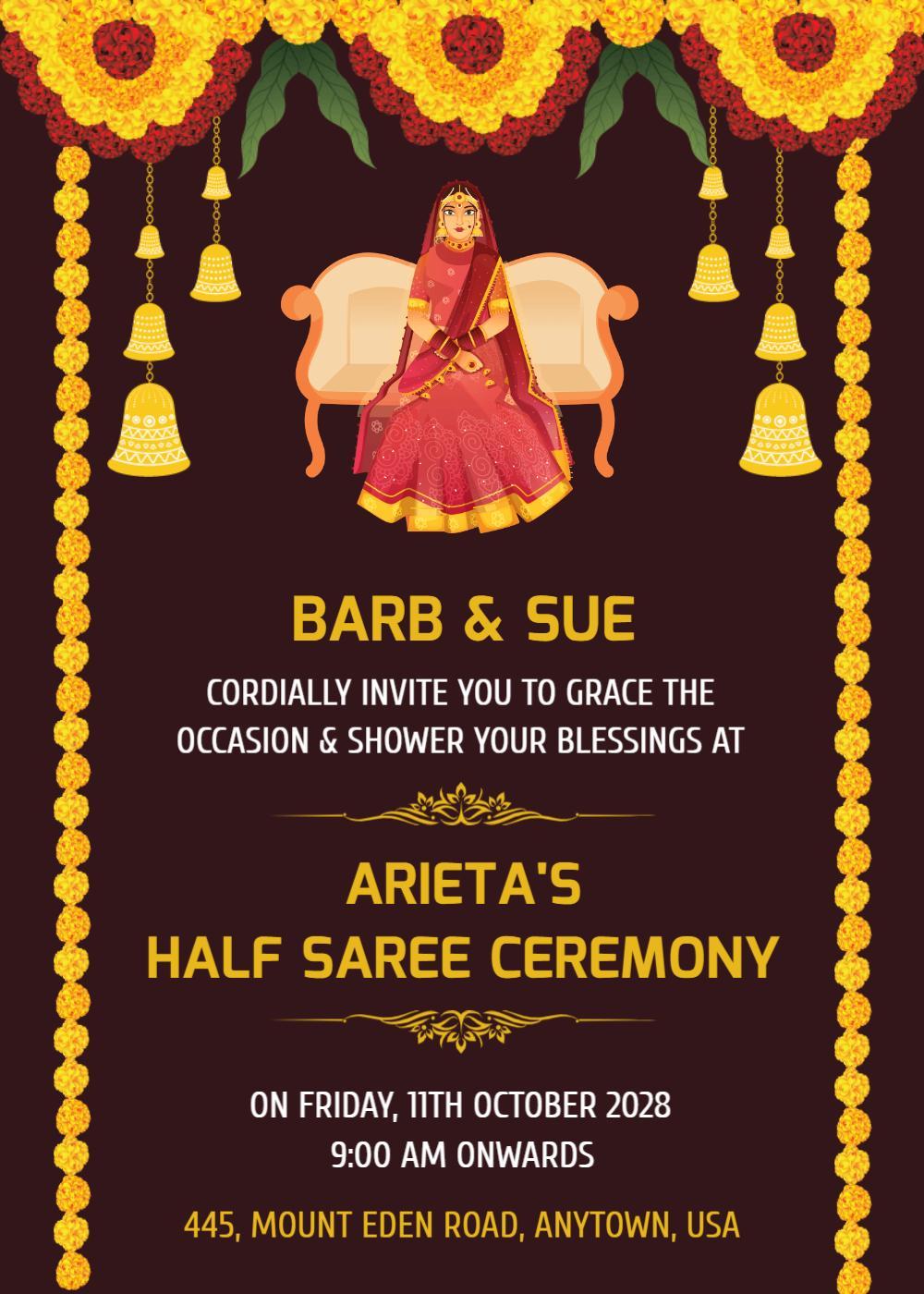 Elegant Traditional Half Saree Ceremony Invitation Template