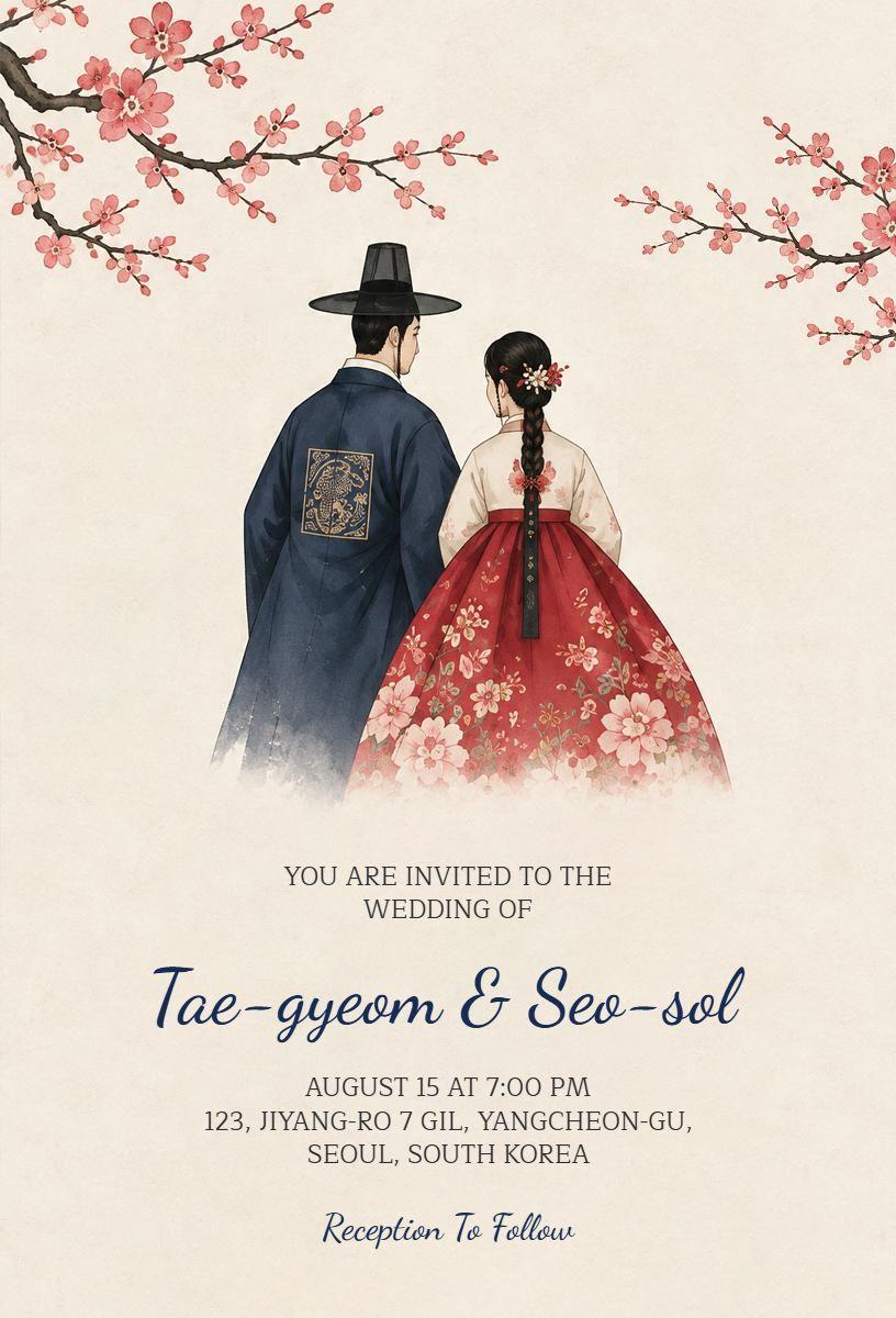 Elegant Traditional Korean Wedding Ceremony Invitation Template