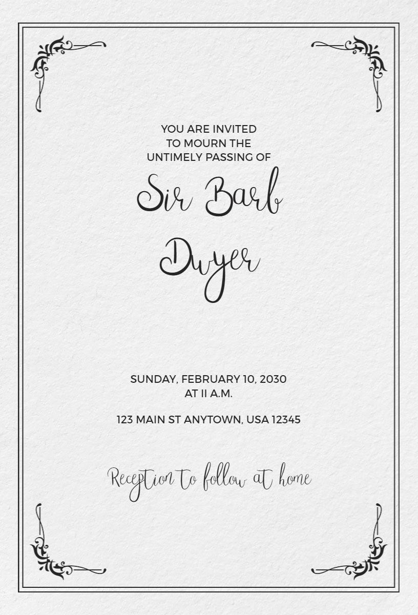 Elegant Traditional Memorial Service Funeral Invitation Template