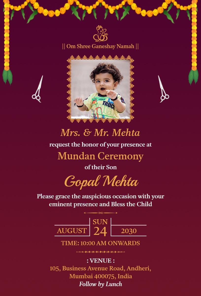 Elegant Traditional Mundan Ceremony Invitation Template