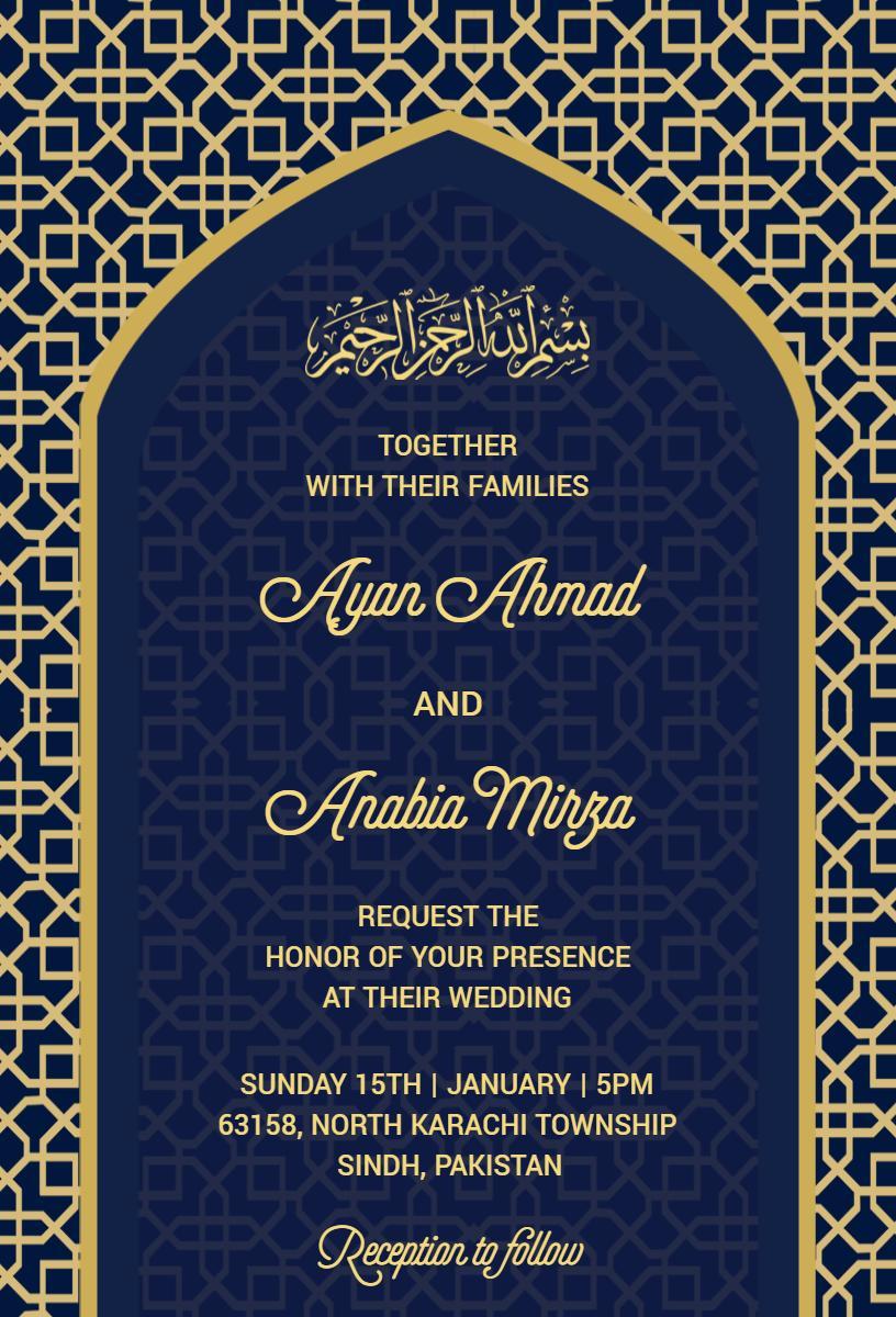 Elegant Traditional Muslim Wedding Ceremony Invitation Template