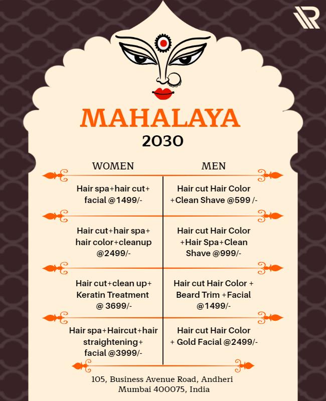 Elegant Traditional Spa Services for Mahalaya Celebration Poster Template