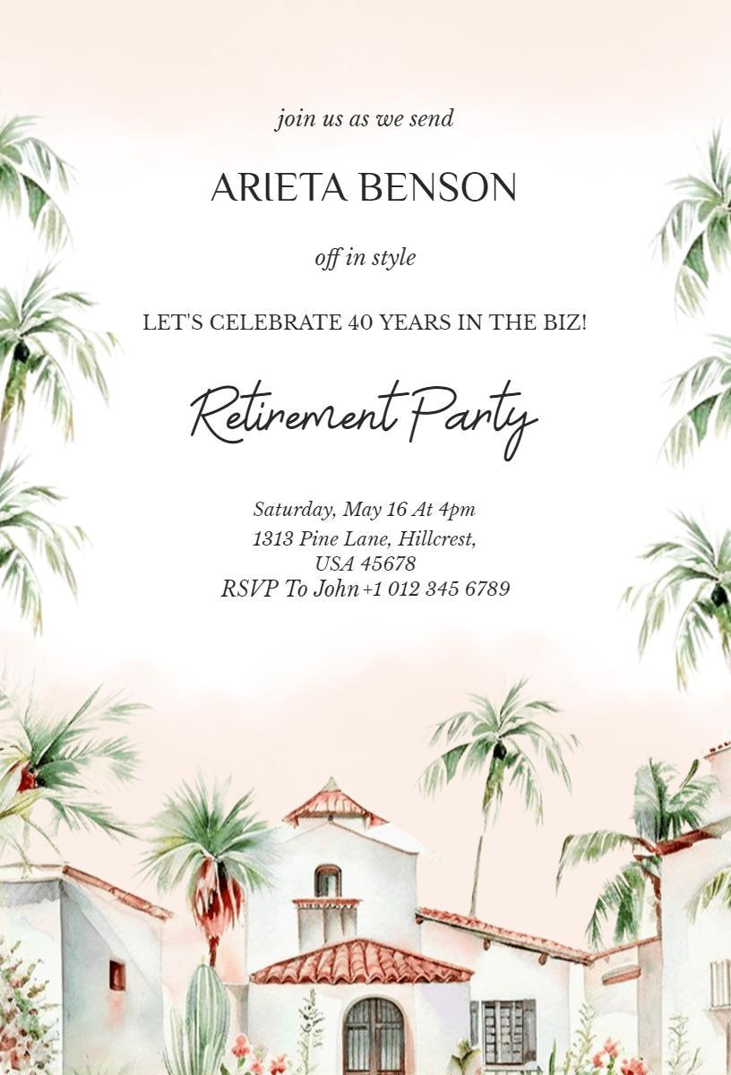 Elegant Tropical Retirement Party Celebration Invitation Template