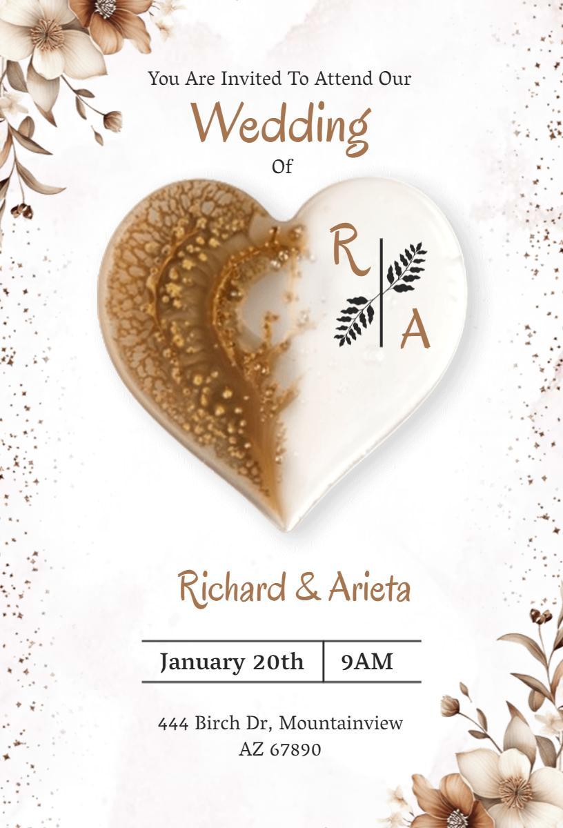 Elegant Two-Tone Heart Wedding Celebration Invitation Template