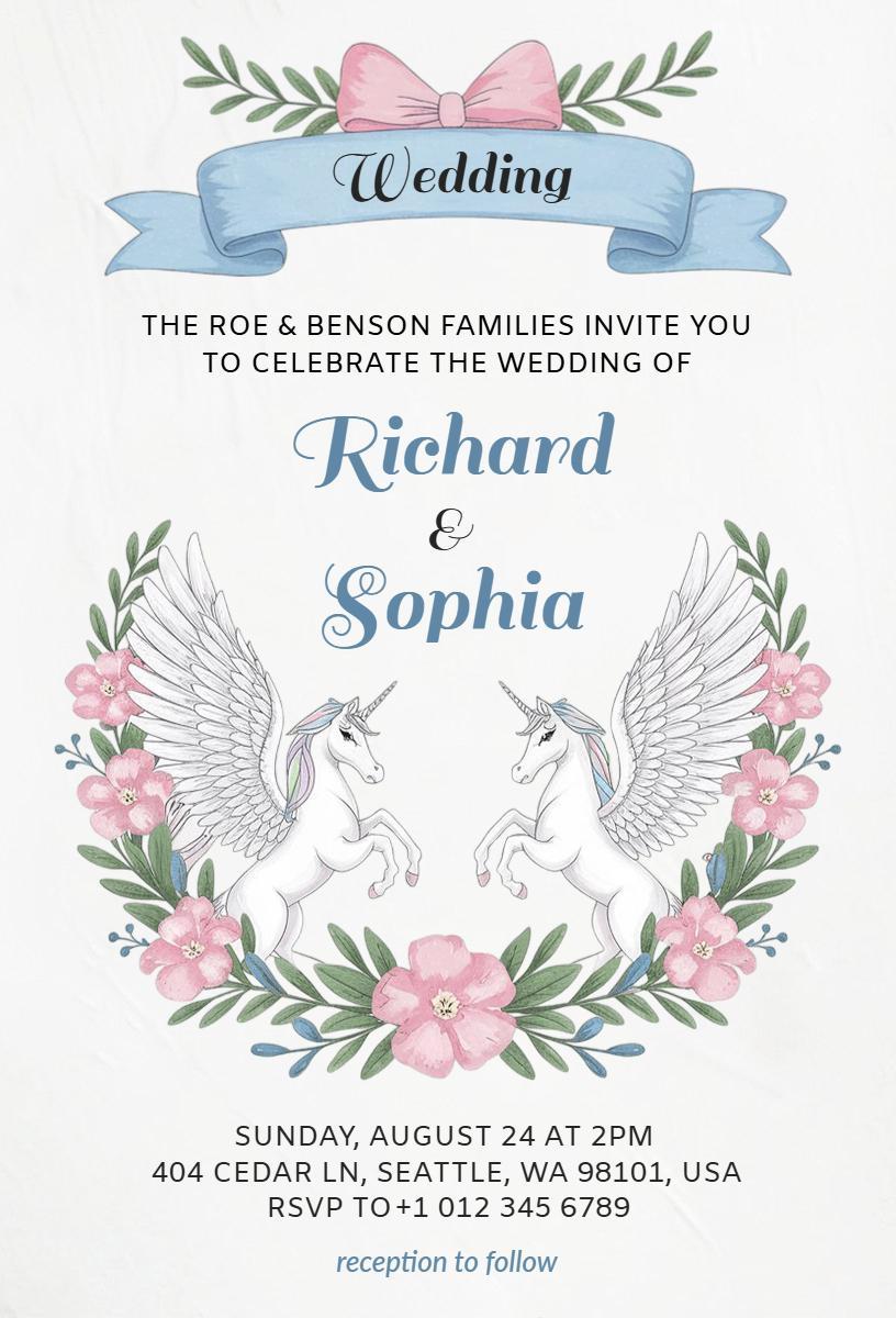 Elegant Unicorn Floral Wedding Ceremony Invitation Template