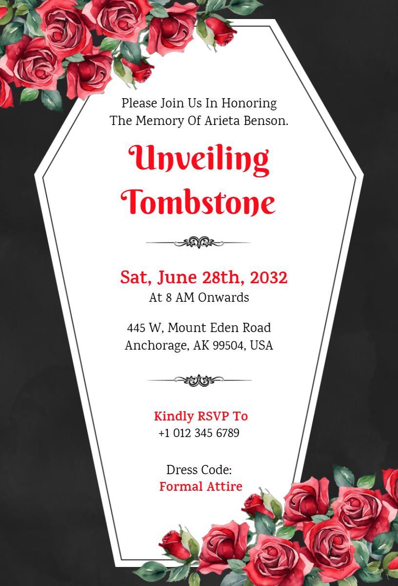 Elegant Unveiling Ceremony Tribute Funeral Invitation Template