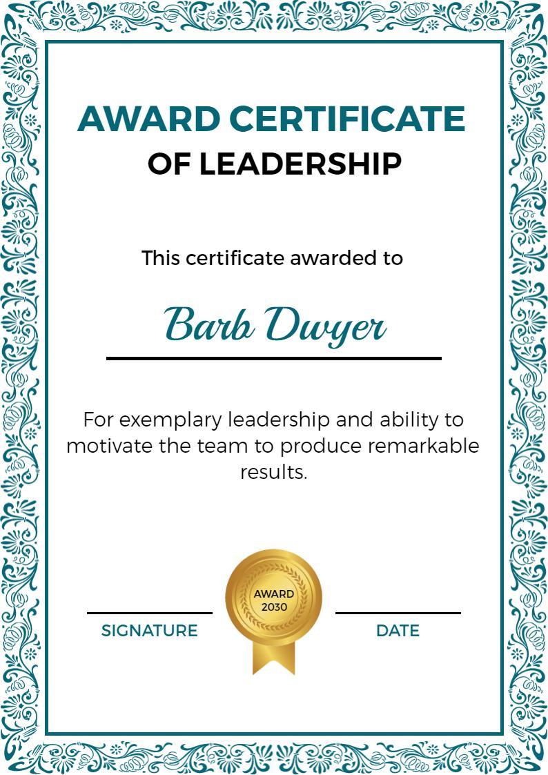 Elegant Vintage Floral Award for Leadership Achievement Certificate Template