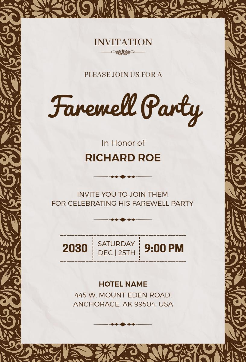 Elegant Vintage Themed Farewell Party Invitation Template