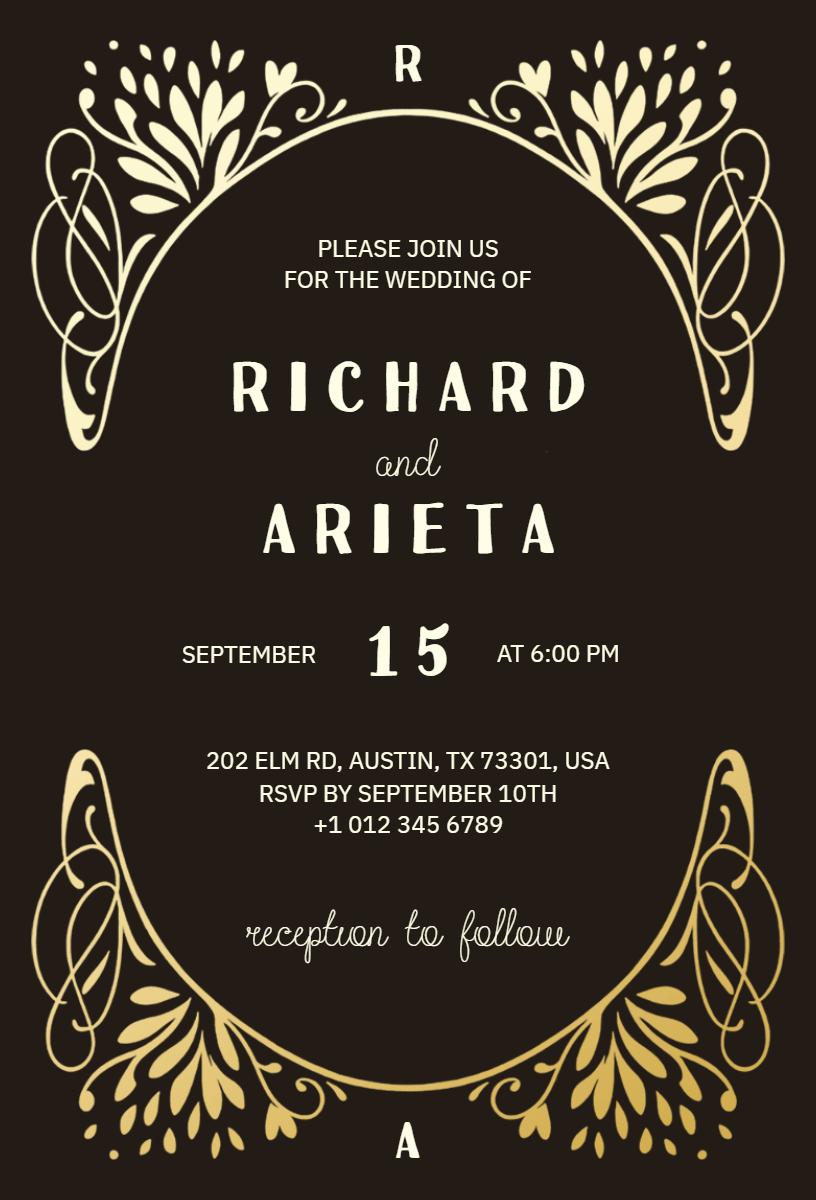 Elegant Vintage Wedding Ceremony Celebration Invitation Template